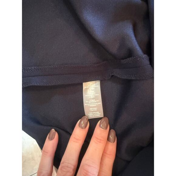 038 Calvin Klein High Neck Long Sleeve Navy Shift Dress Bow Neck Sz 12 - Picture 5 of 7